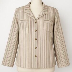 Vtg FOCUS Womens Striped Button Shirt Jacket Pocket Long Sleeve Boho Y2K Indie